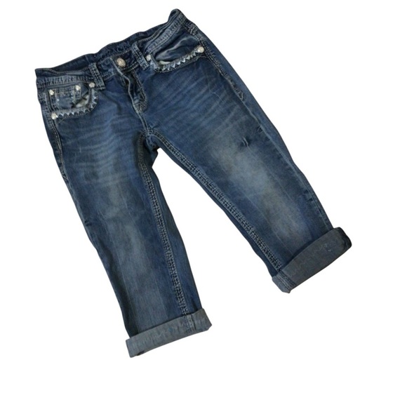 Blue Cropped Capris Jeans with Vintage Wash - Picture 3 of 4